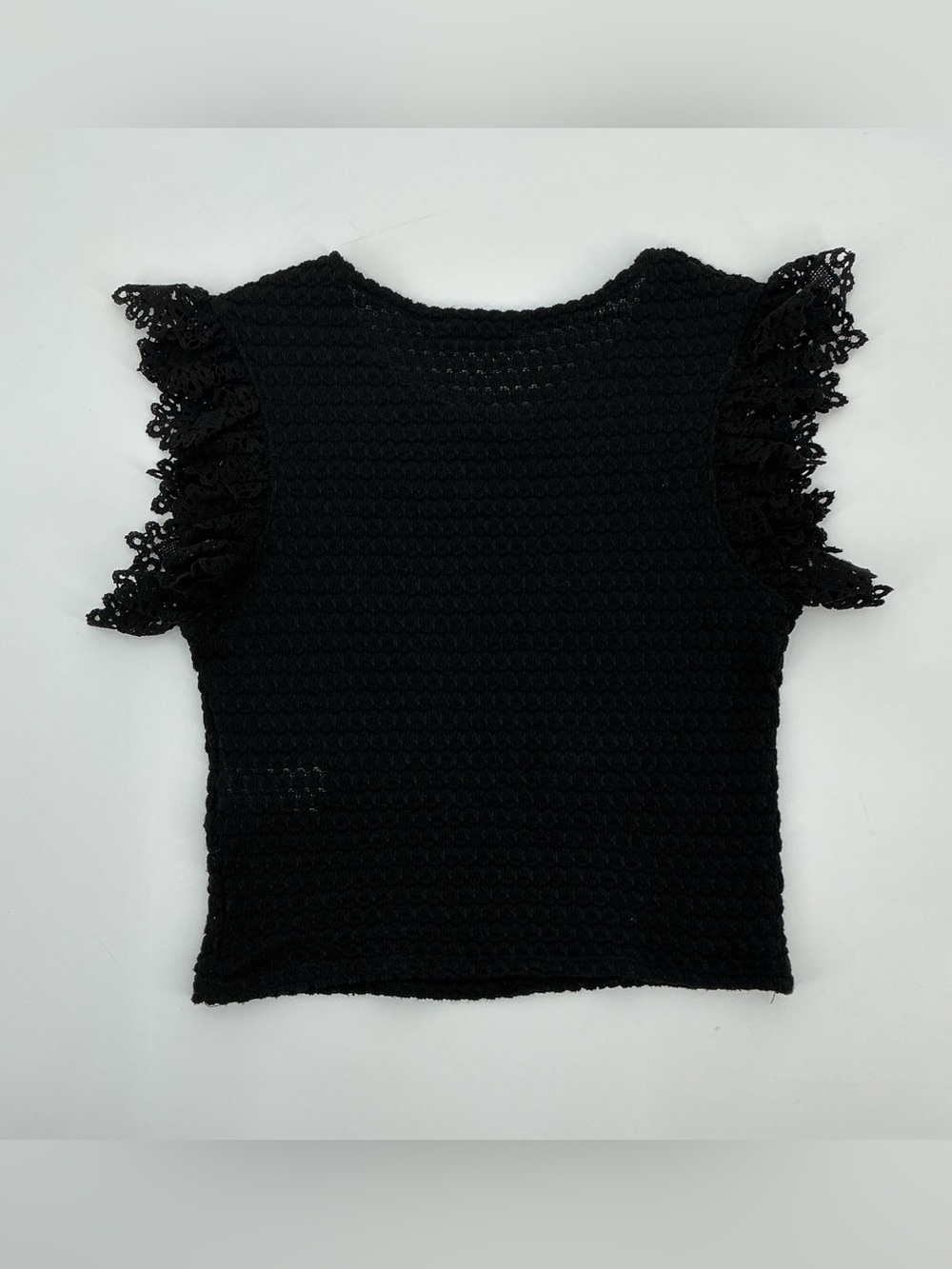 Zara Black Crochet Flutter Sleeve Crop Top - Picture 8 of 8